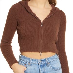 BDG Brown Fuzzy Cropped Zip-up